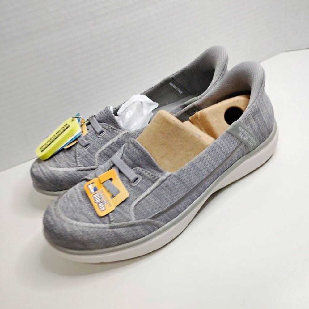 SKECHERS Slip-ins Women’s Hands Free Slip-On Walking Sneakers Gray Textile